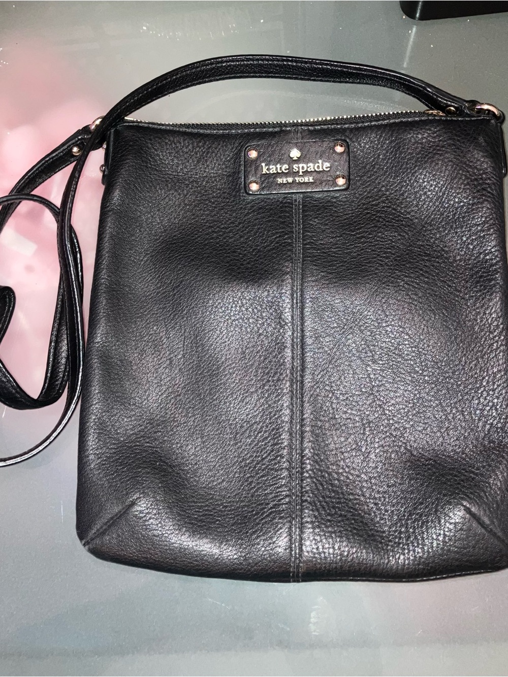 kate spade Black Pebbled Leather Crossbody Bag with Silvertone Hardware Dust Bag